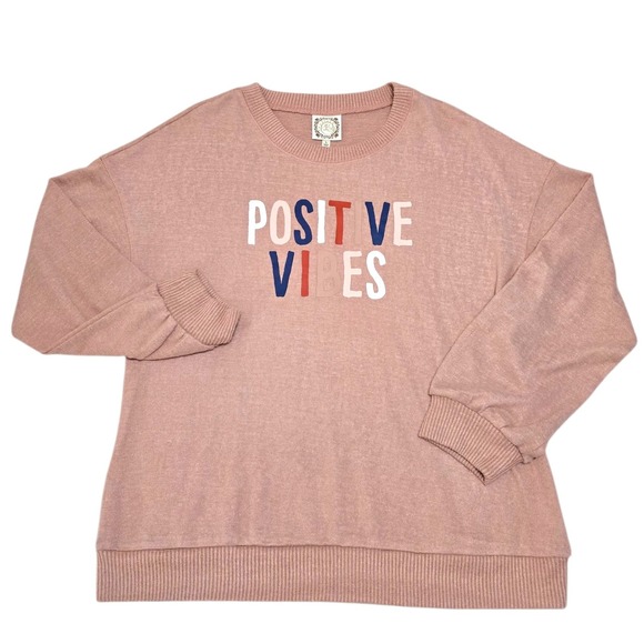 Just Be Self Tops - Just Be Self Pink Positive Vibes Crew Neck‎ Pullover Top Womens Size L